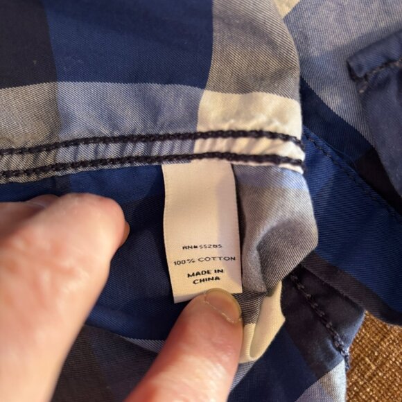 Mens Express LS Western Snap Plaid Shirt Blue & White Checkered Size M Vtg - Picture 9 of 9